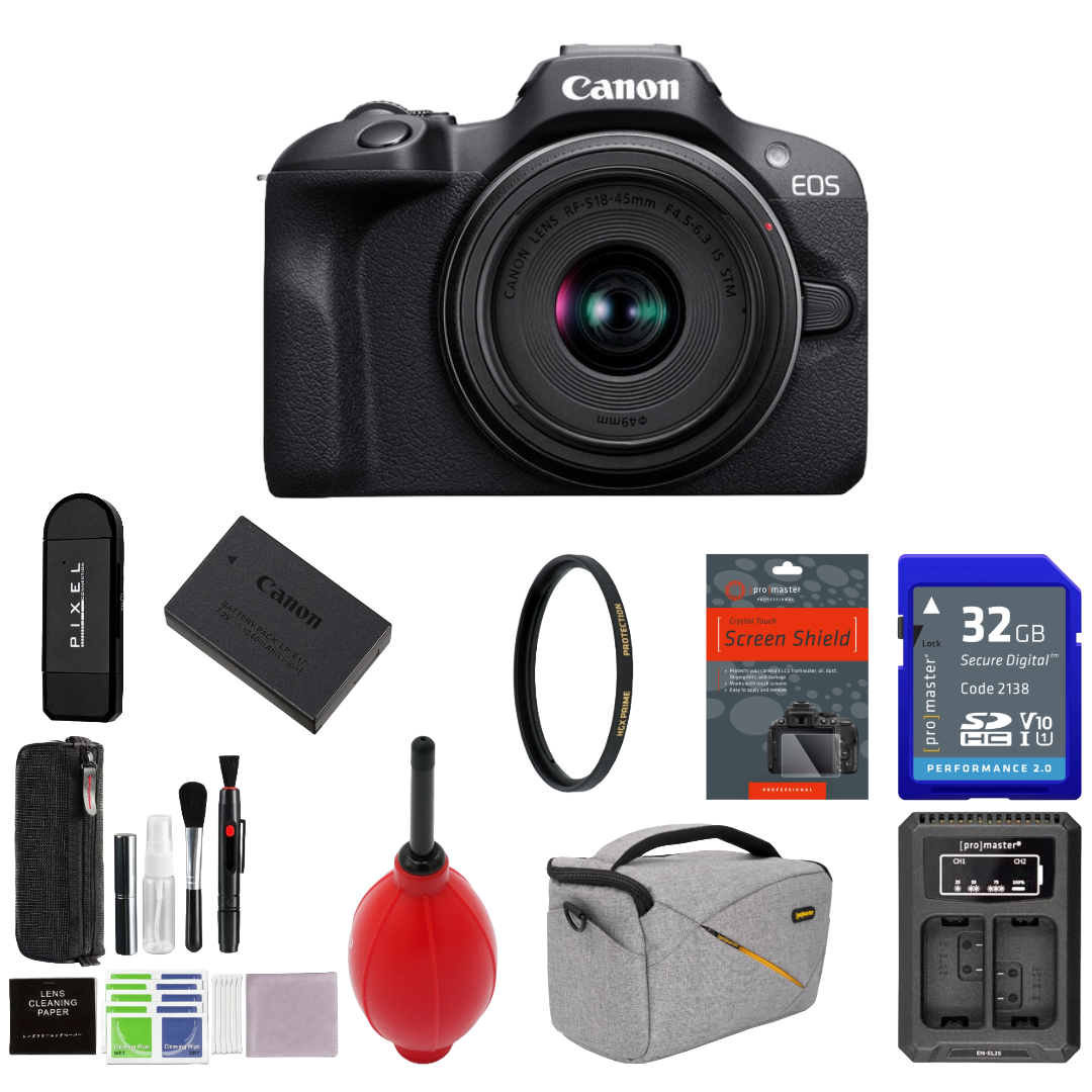 Canon EOS R100 Mirrorless Camera With 18-45mm Lens Package