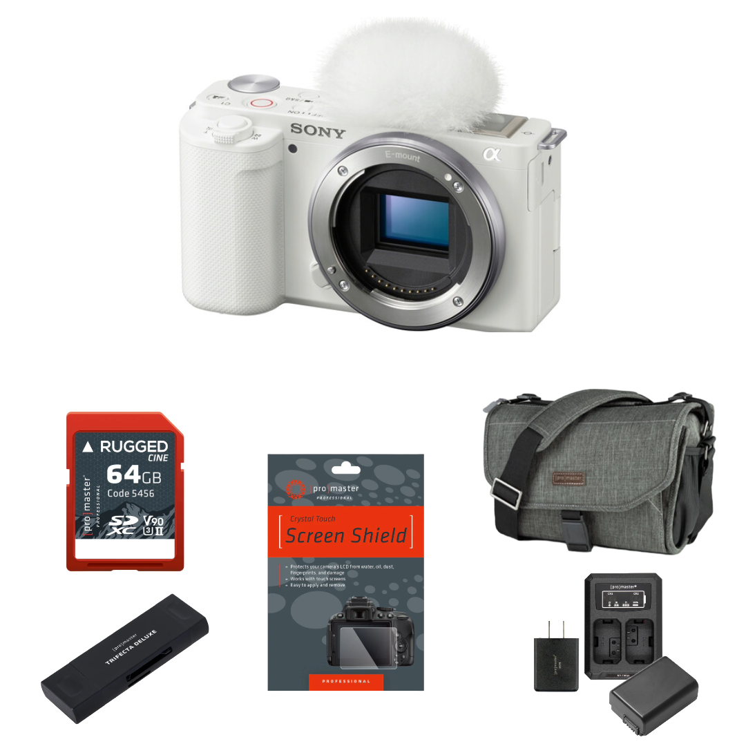 Sony ZV-E10 Mirrorless Camera (White) Package
