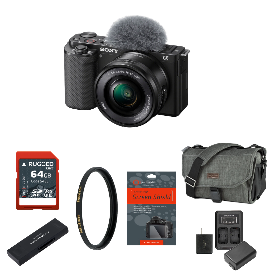 Sony ZV-E10 Mirrorless Camera with 16-50mm Lens (Black) Package