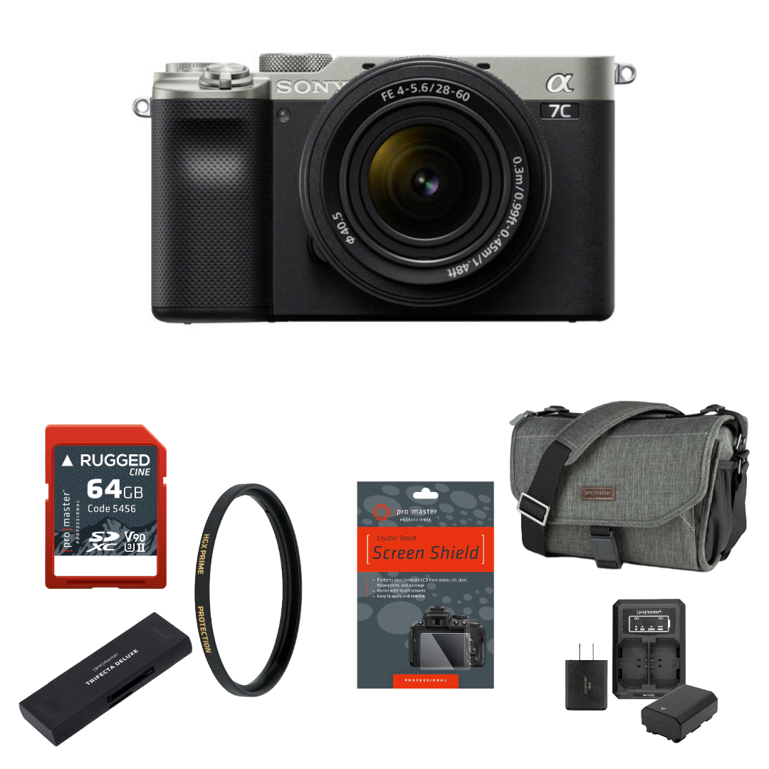Sony a7C Mirrorless Camera with 28-60mm Lens (Silver) Package