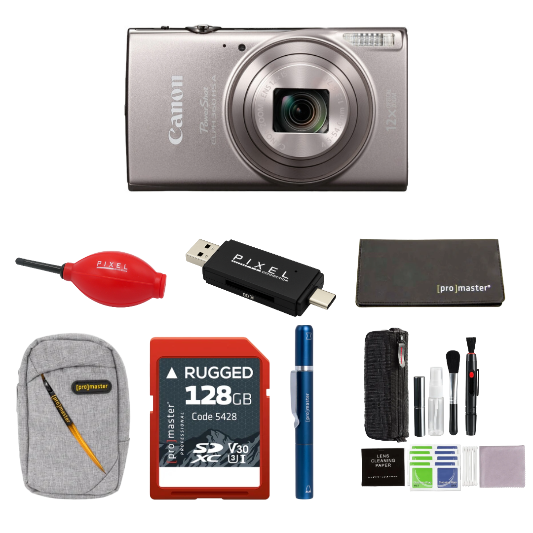 Canon PowerShot ELPH 360 HS A Digital Camera (Silver) Package