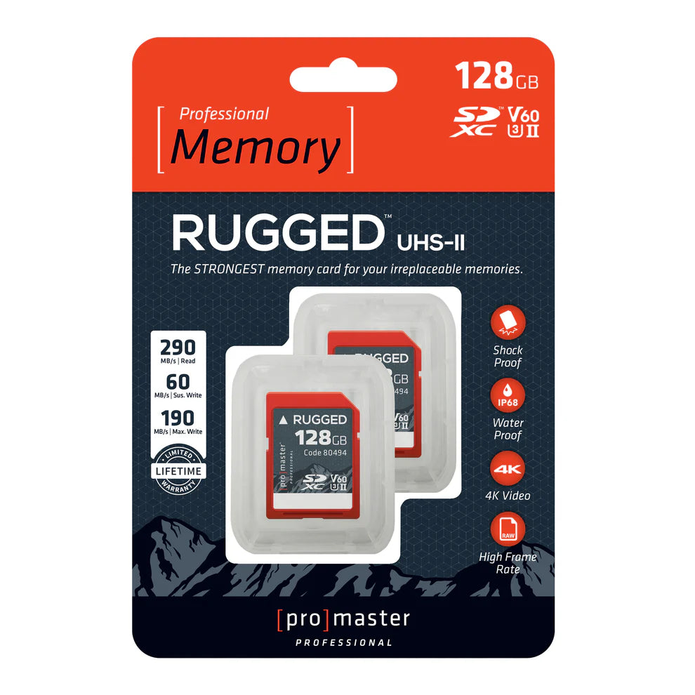 Promaster SDXC 128GB Rugged UHS-II V60 Memory Card - 2 Pack
