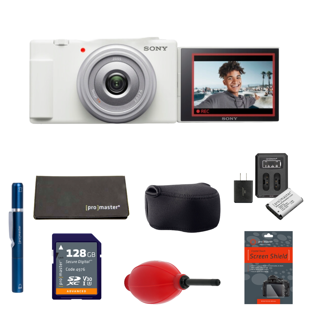 Sony ZV-1F Vlogging Camera (White) Package