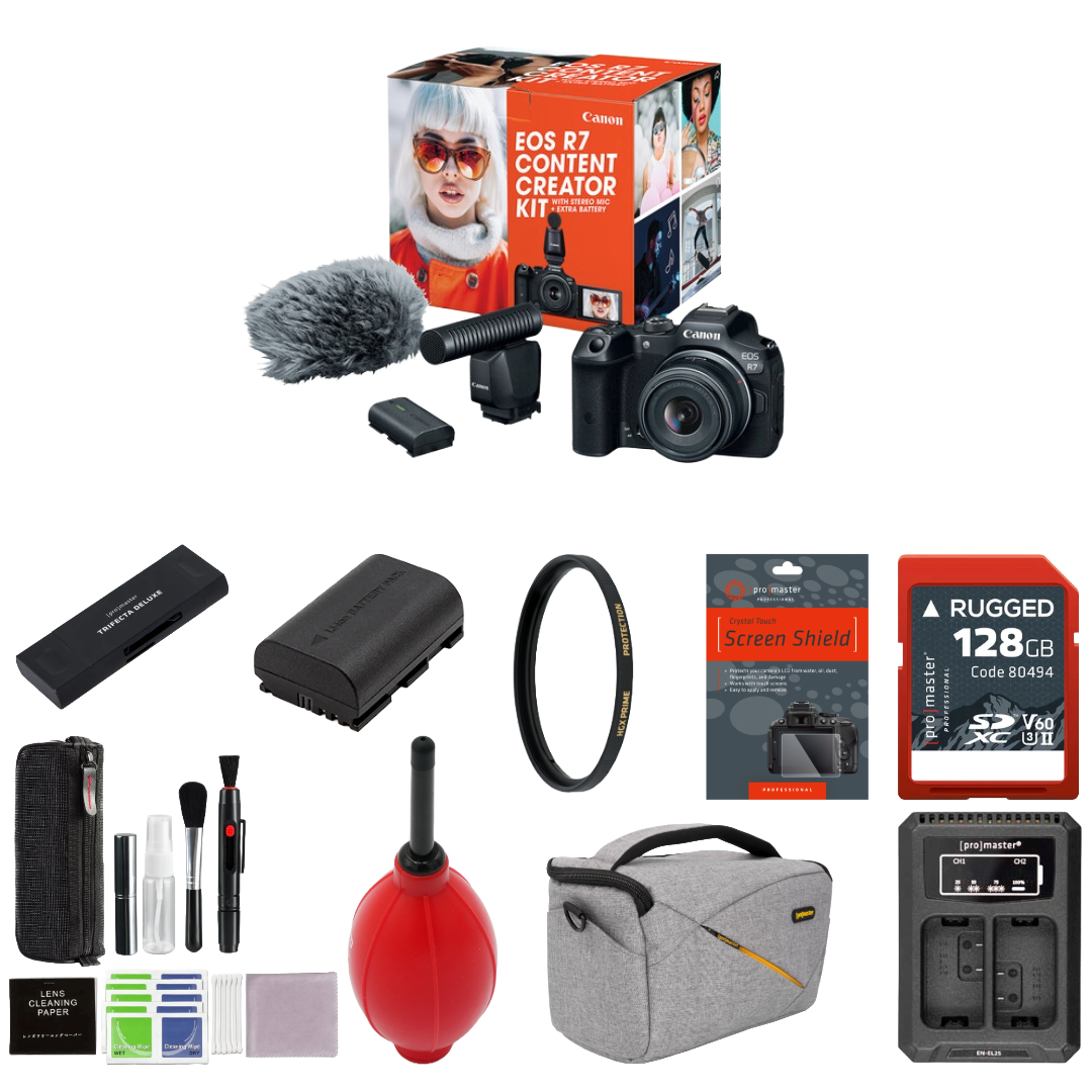 Canon EOS R7 Mirrorless Camera with 18-45mm Lens Content Creator Kit Package