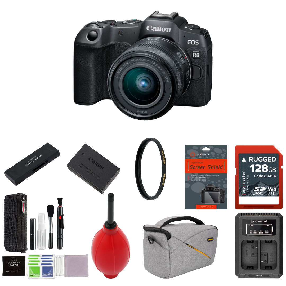 Canon EOS R8 Mirrorless Camera with RF 24-50mm f-4.5-6.3 IS STM Lens Package