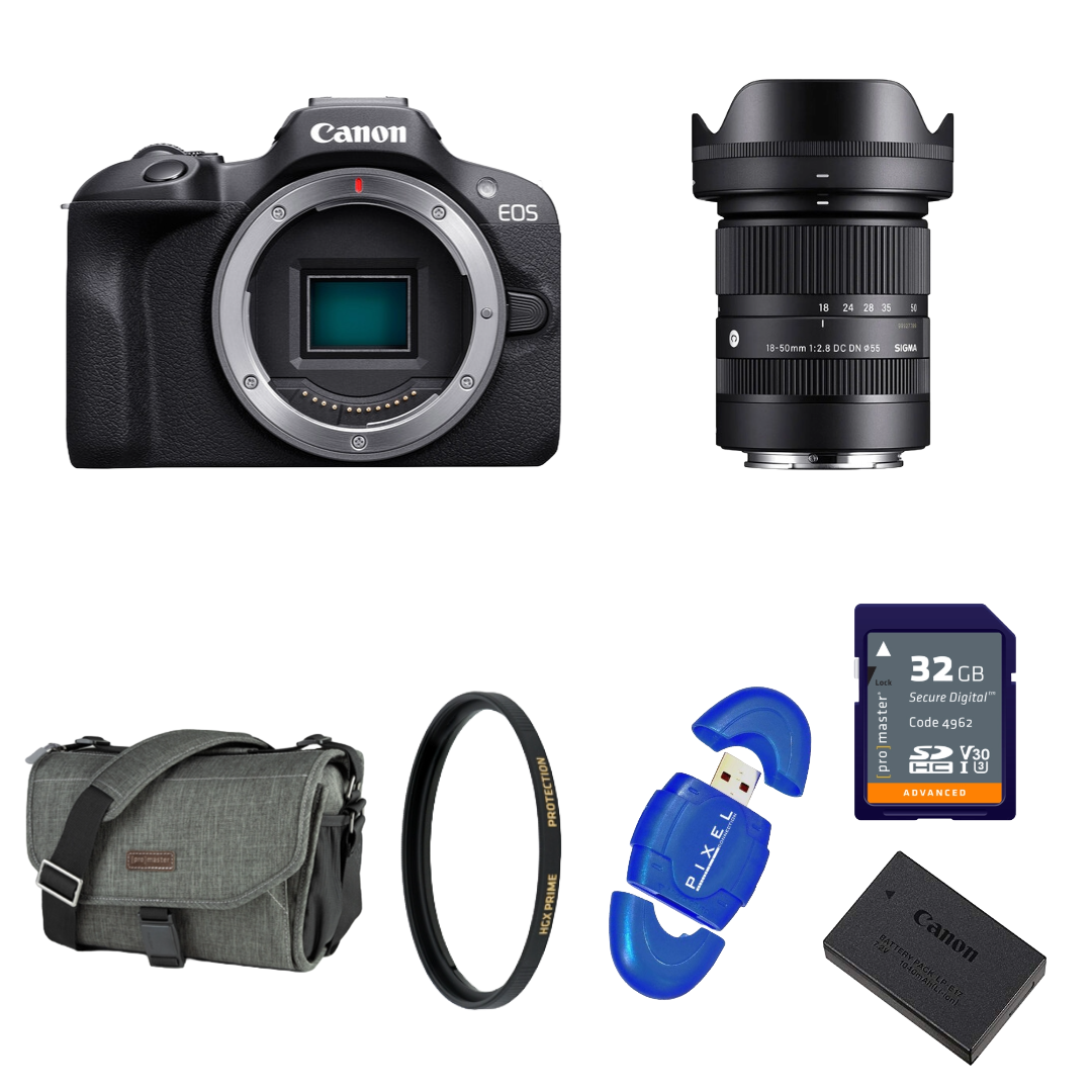 Canon EOS R100 Mirrorless Camera with Sigma 18-50mm Lens Package