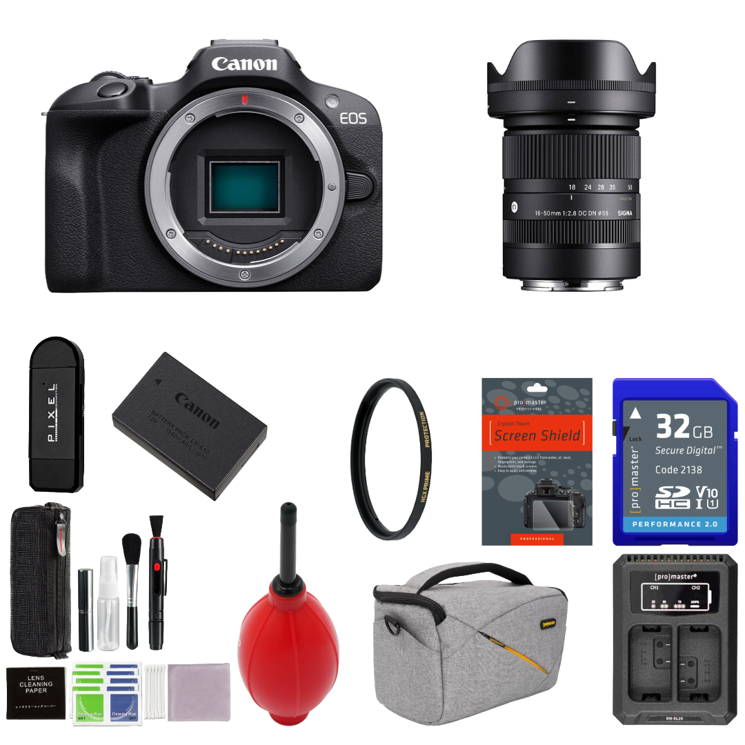 Canon EOS R100 Mirrorless Camera with Sigma 18-50mm Lens Package