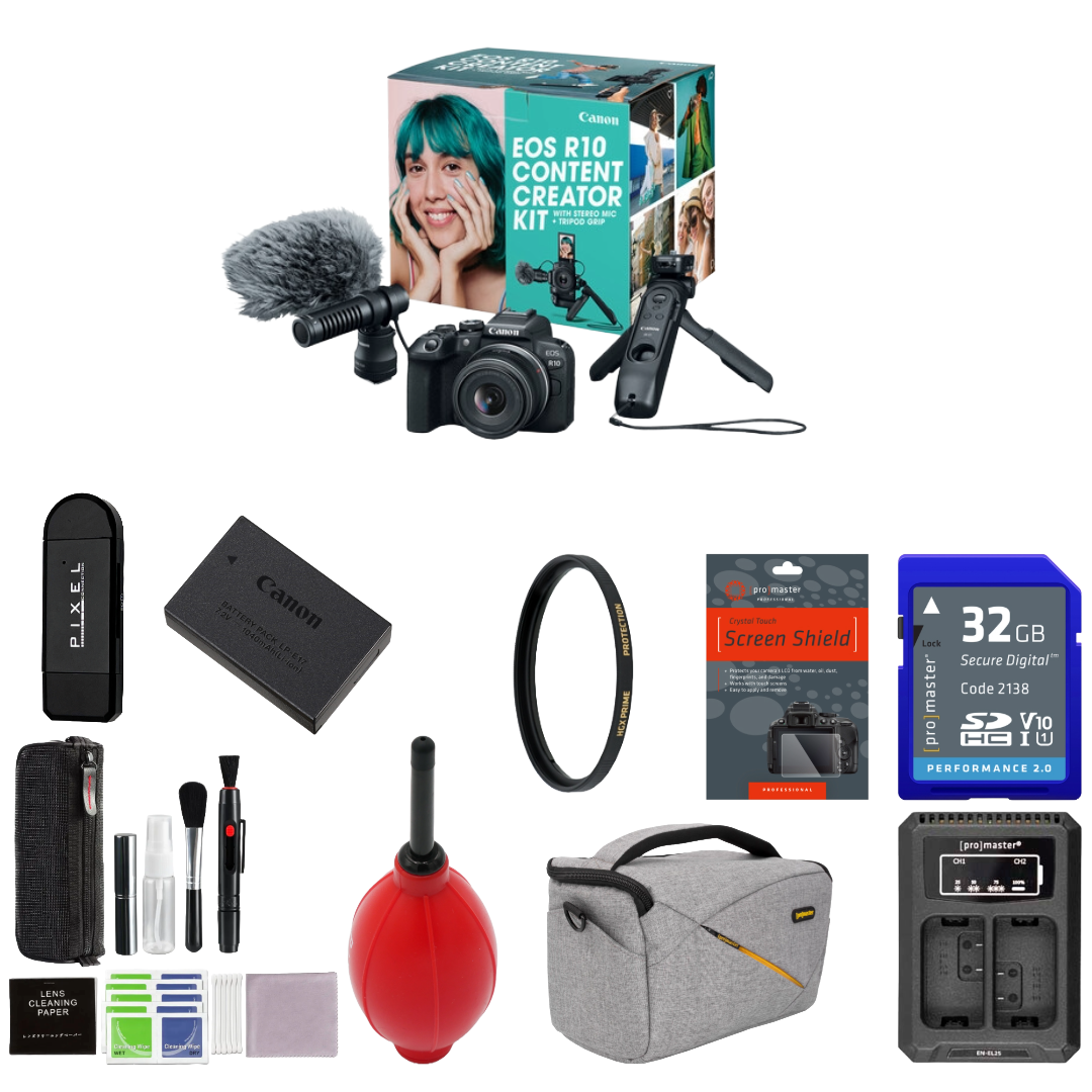 Canon EOS R10 Mirrorless Camera with 18-45mm Lens Content Creator Kit Package