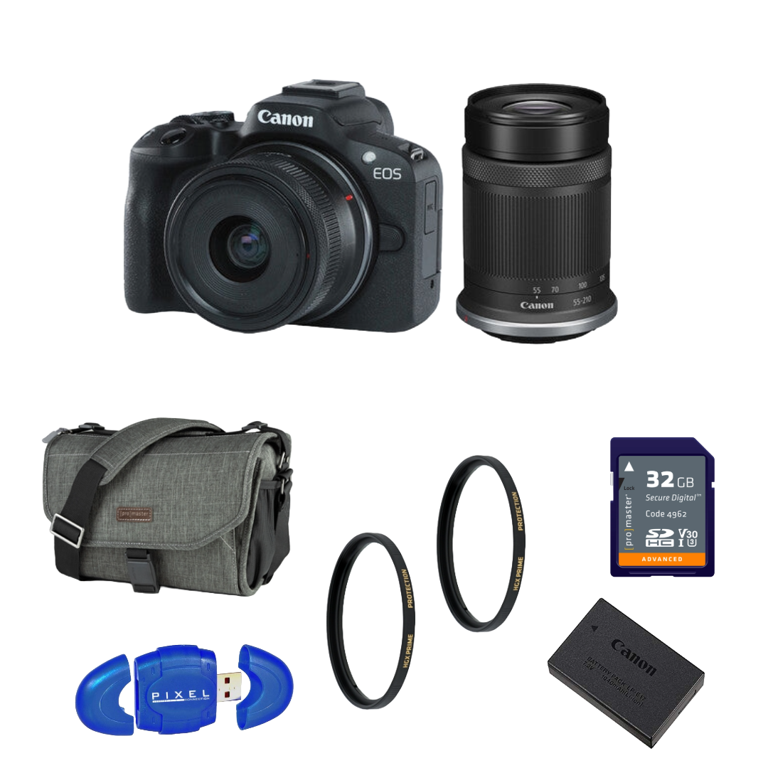 Canon EOS R50 Mirrorless Camera with 18-45mm and 55-210mm Lenses (Black) Package