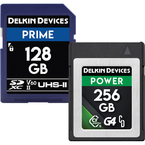 Delkin 256GB POWER CFexpress Type B w/ 128GB PRIME UHS-II SDXC Card Combo