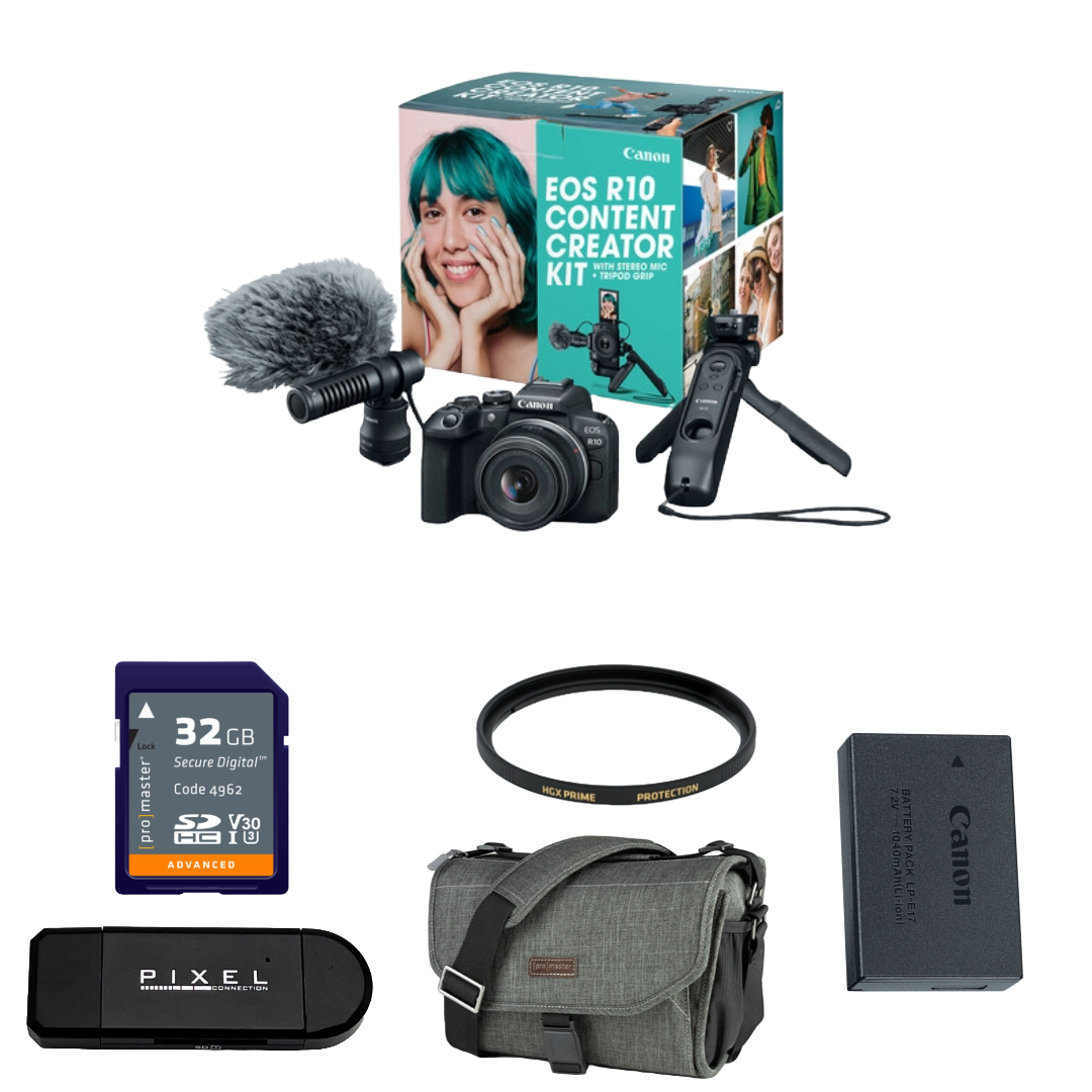 Canon EOS R10 Mirrorless Camera with 18-45mm Lens Content Creator Kit Package